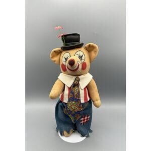 Vintage Clown Bear Plush Doll Patriotic Outfit Top Hat Paisley Tie Americana
